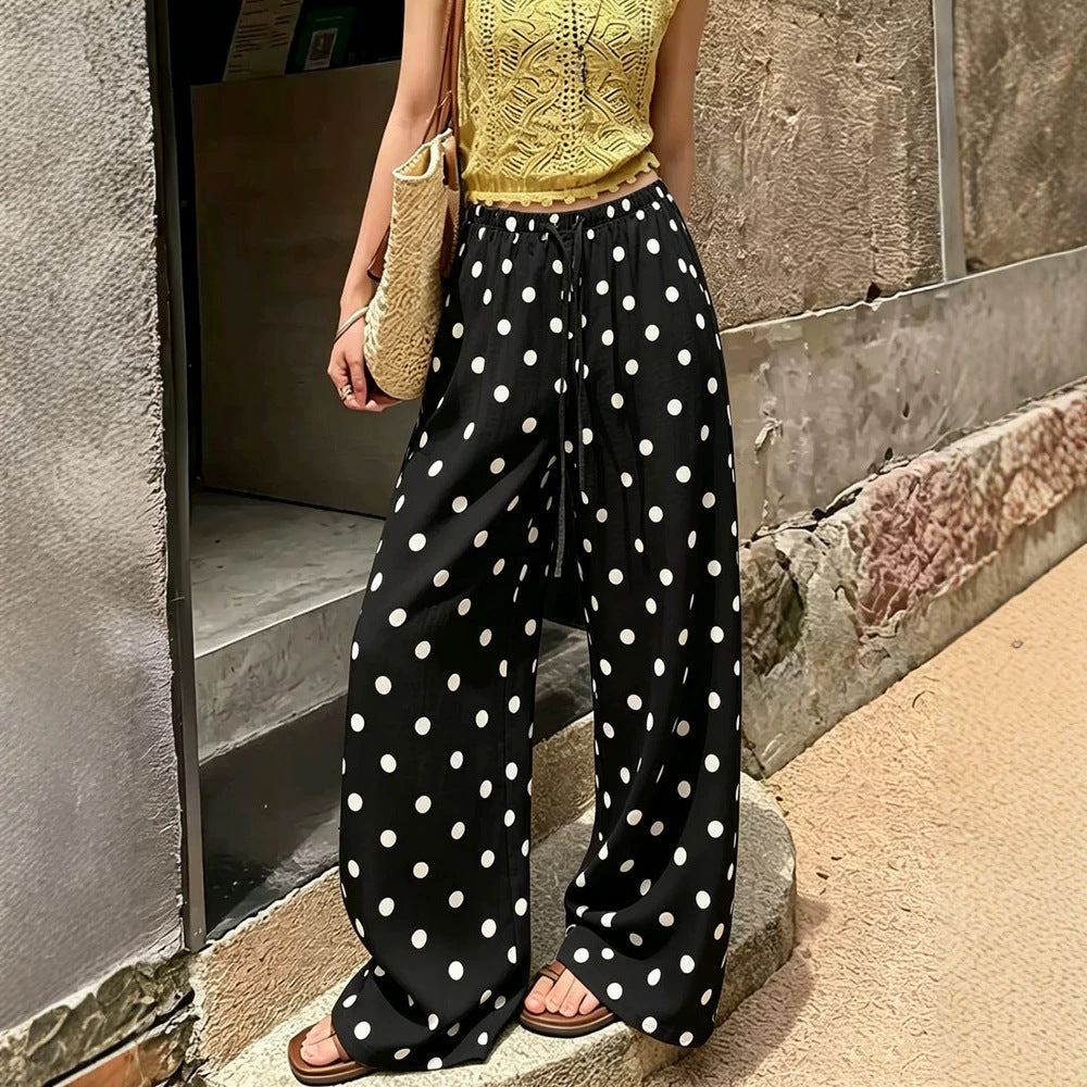 Womens Polka-dot Casual Long Straight-leg Pants by Ricaloux