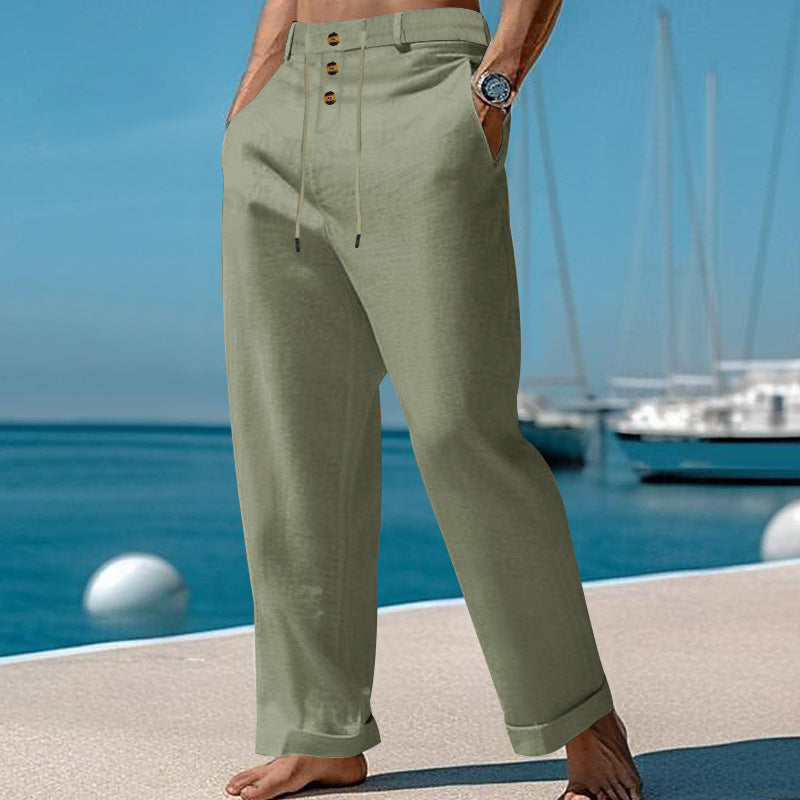 Mens SpringSummer New Fashion Straight-leg Cotton-Linen Casual Pants – Premium 0 | RICALOUX