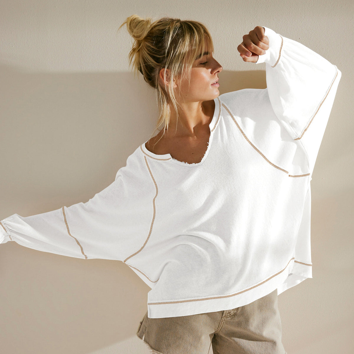 Womens V-neck Knit Sweater Casual Style by Ricaloux