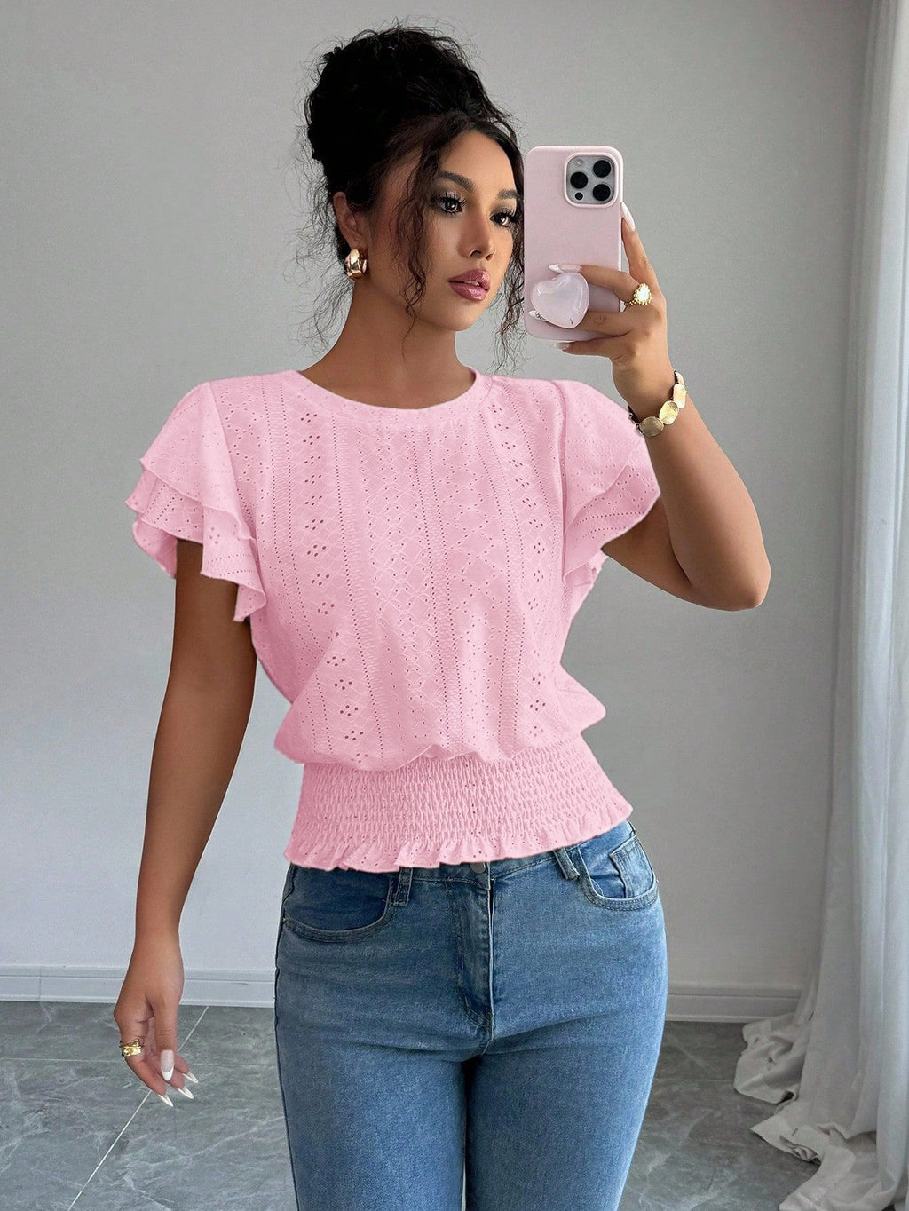 Womens Solid-Color Casual Round-Neck Top by Ricaloux
