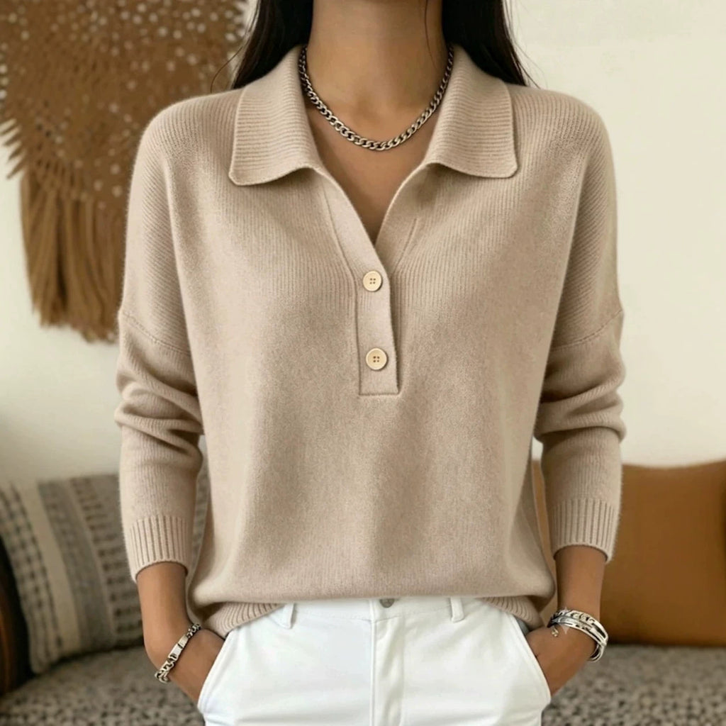 Womens Knitted Sweater With Turn-Down Collar, Casual Knit Top – Premium 0 | RICALOUX