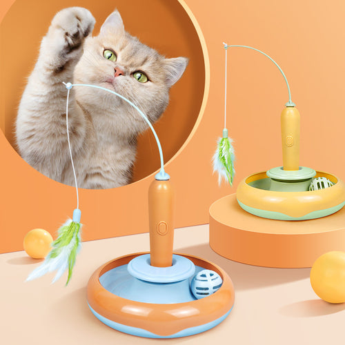 2 In 1 Pet Cat Toy With Feather For Self-play Cat Turntable Pets Supplies Cat Toy Toys Cats Items Products by Ricaloux