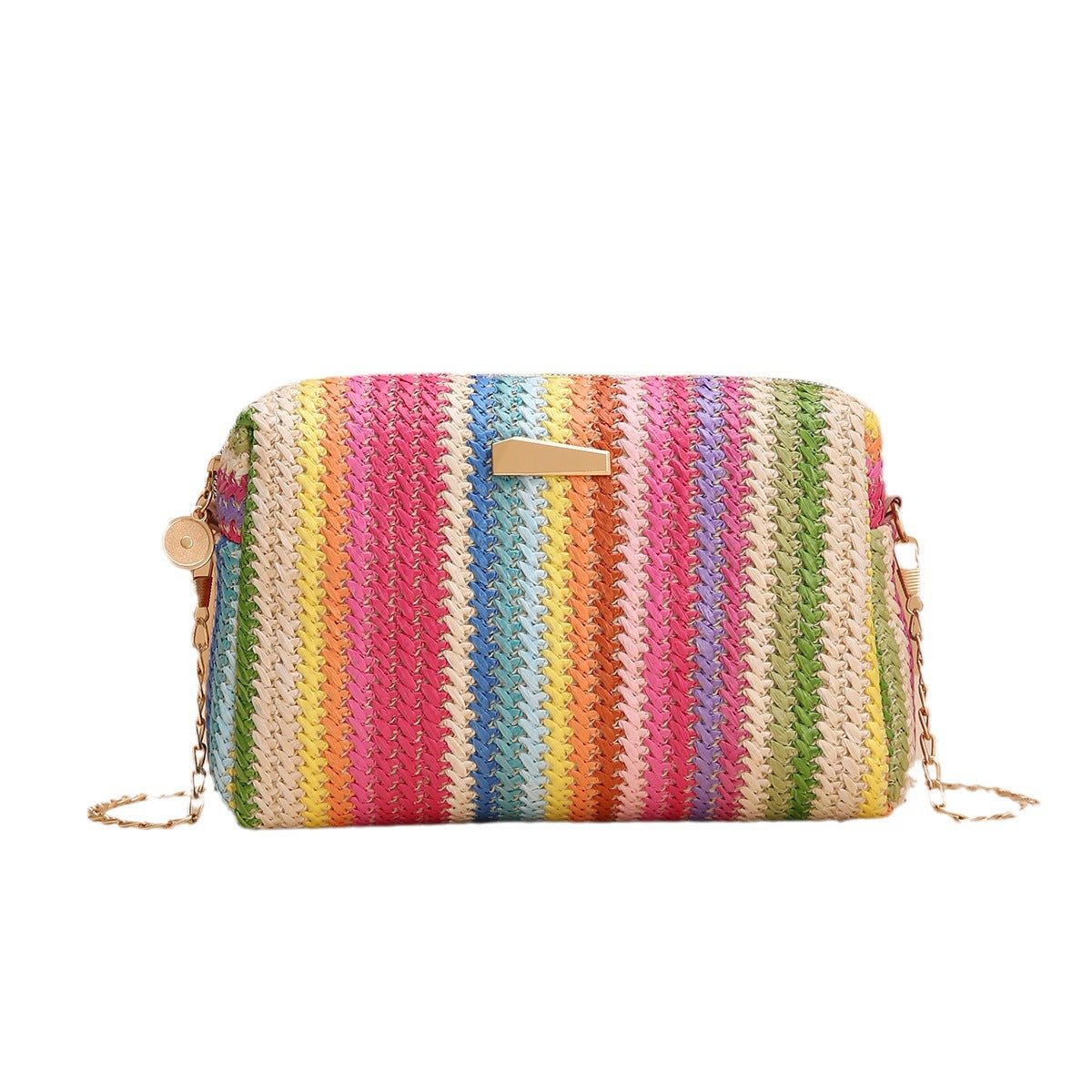 Rainbow Straw Bag Woven Camera Bag All-match Girls Crossbody Bag - RICALOUX