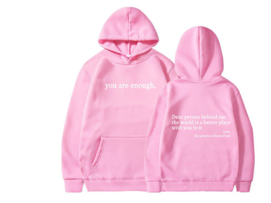 Dear Person Behind Me,the World Is A Better Place,with You In It,love,the Person In Front Of You,Women's Plush Letter Printed Kangaroo Pocket Drawstring Printed Hoodie Unisex Trendy Hoodies by Ricaloux