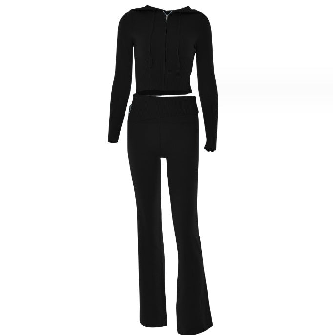 Hoodie Suit Sports Leisure Sexy Zip Long Sleeve Sweater And High Waist Long Pants Set Women's Clothing - RICALOUX