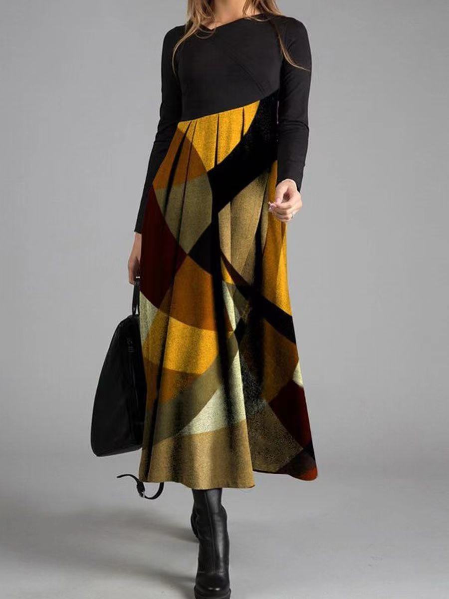 New Womens Long Sleeve Patchwork Plaid Dress by Ricaloux