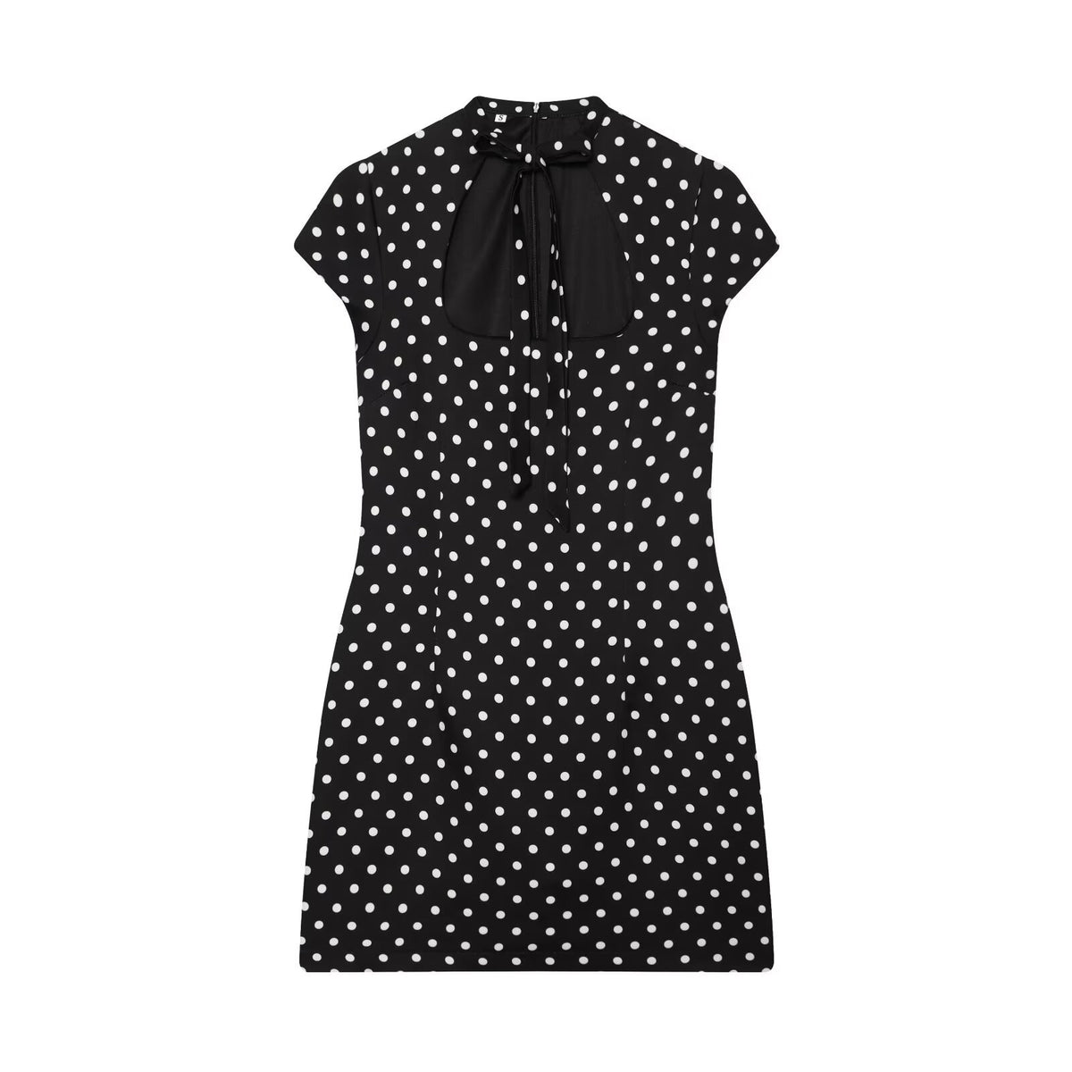 Hepburn-style Square-neck Short-sleeve Polka-dot Short Dress With A Bow Detail by Ricaloux