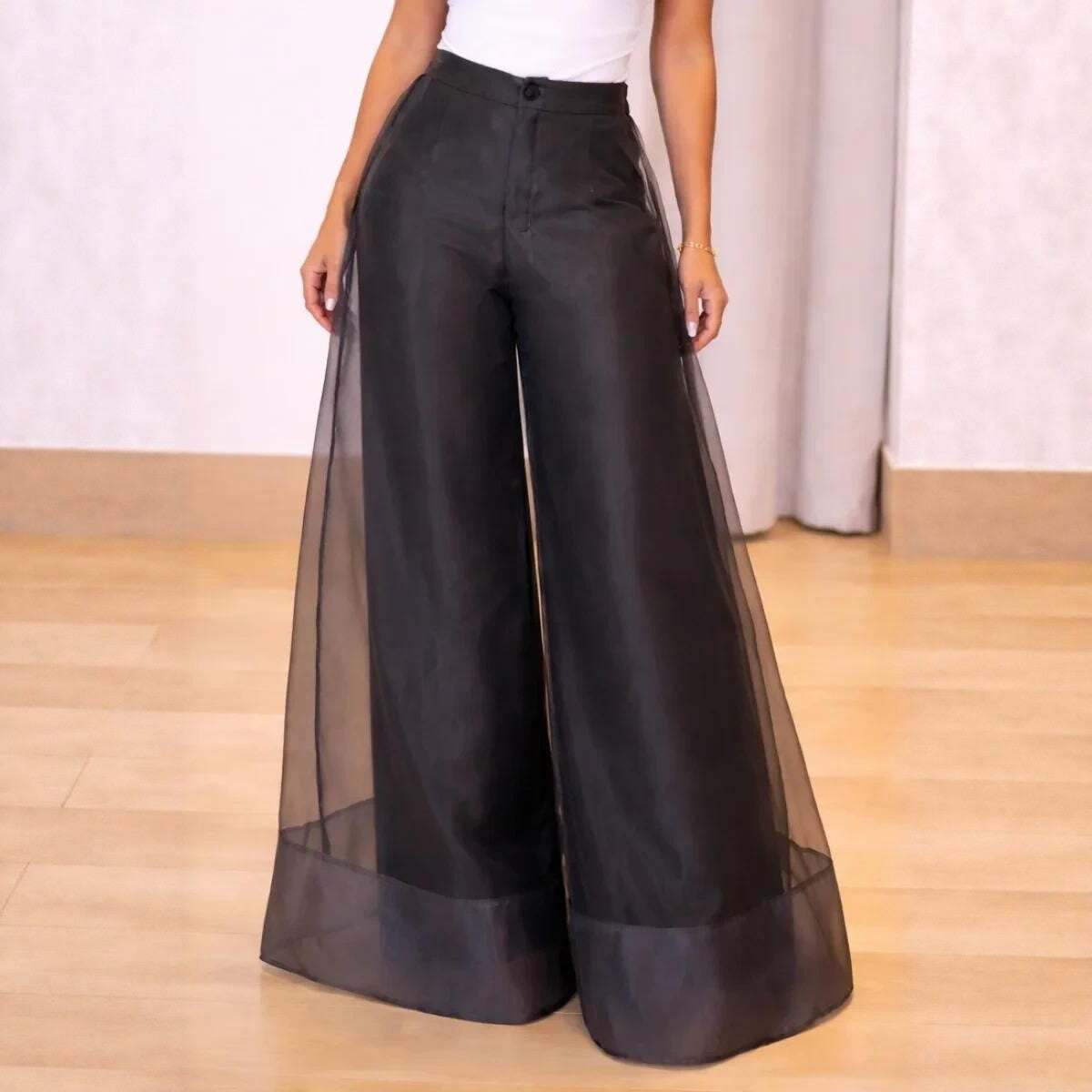 High-waisted Mesh Sheer Wide-leg Pants – Premium 0 | RICALOUX