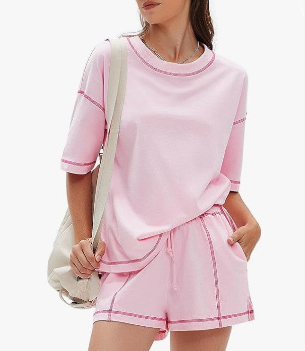 Summer New Solidcolor Shortsleeve And Shorts Set by Ricaloux