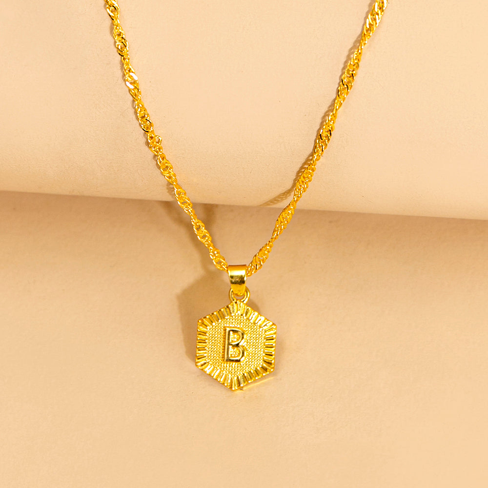 Initial Letter Hexagon Pendant Necklace For Women Jewelry by Ricaloux