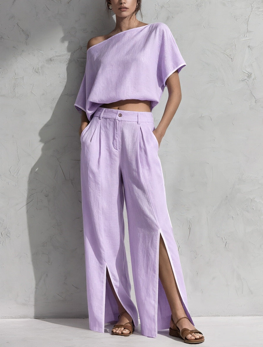 Womens Off-shoulder Top And Pants Set by Ricaloux