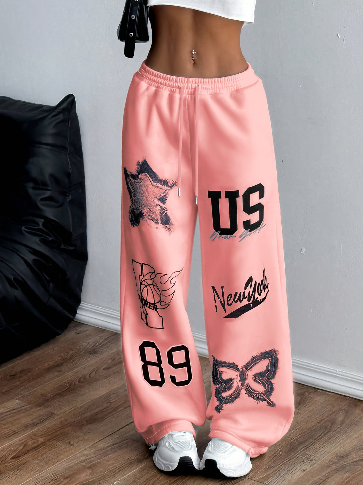 Printed Casual Loose-fit Wide-leg Pants Sweatpants – Premium 0 | RICALOUX