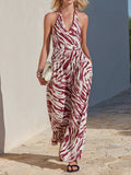 Womens Backless Zebra-Print Casual Jumpsuit by Ricaloux