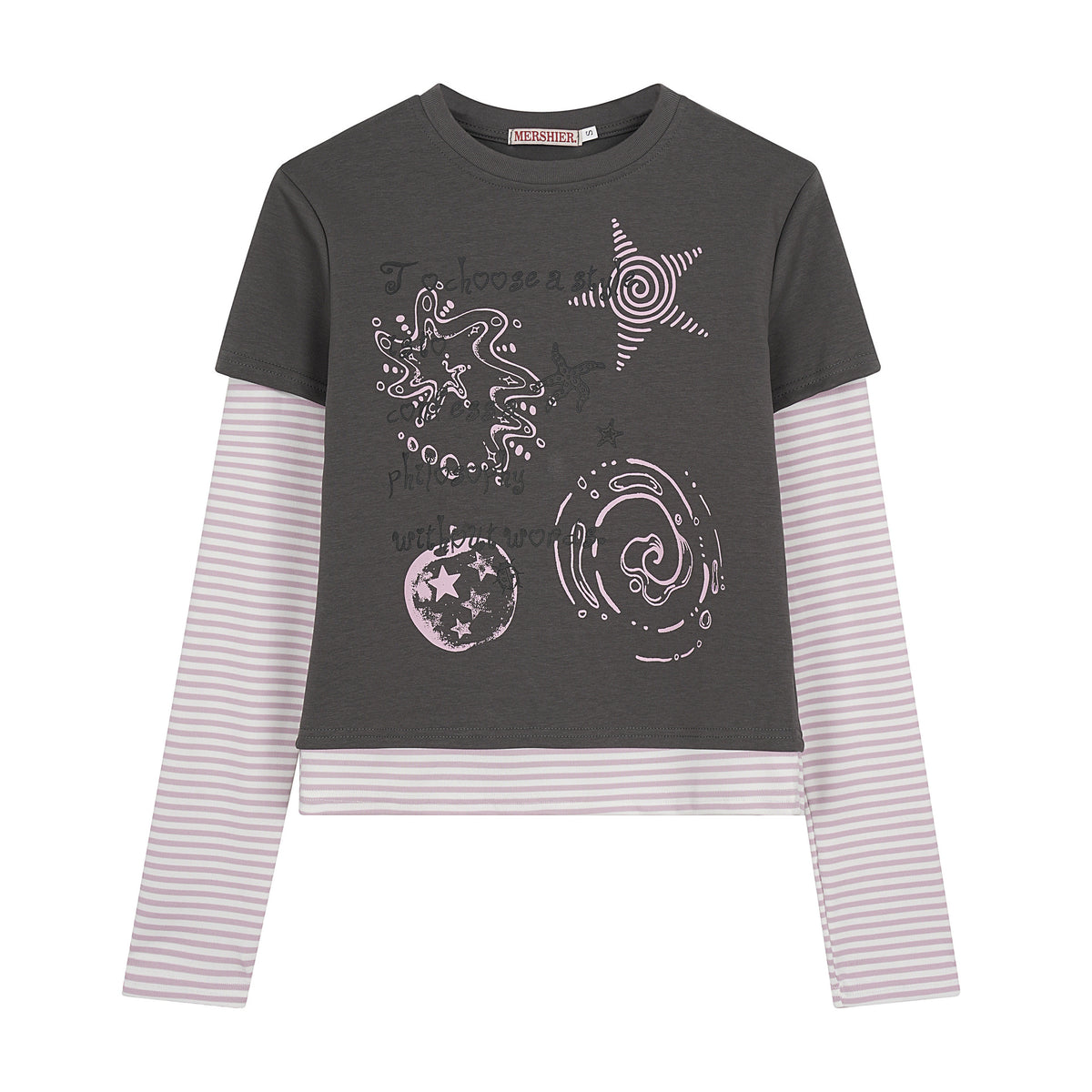 Fake Two-piece Striped Patchwork Long-sleeve T-shirt by Ricaloux