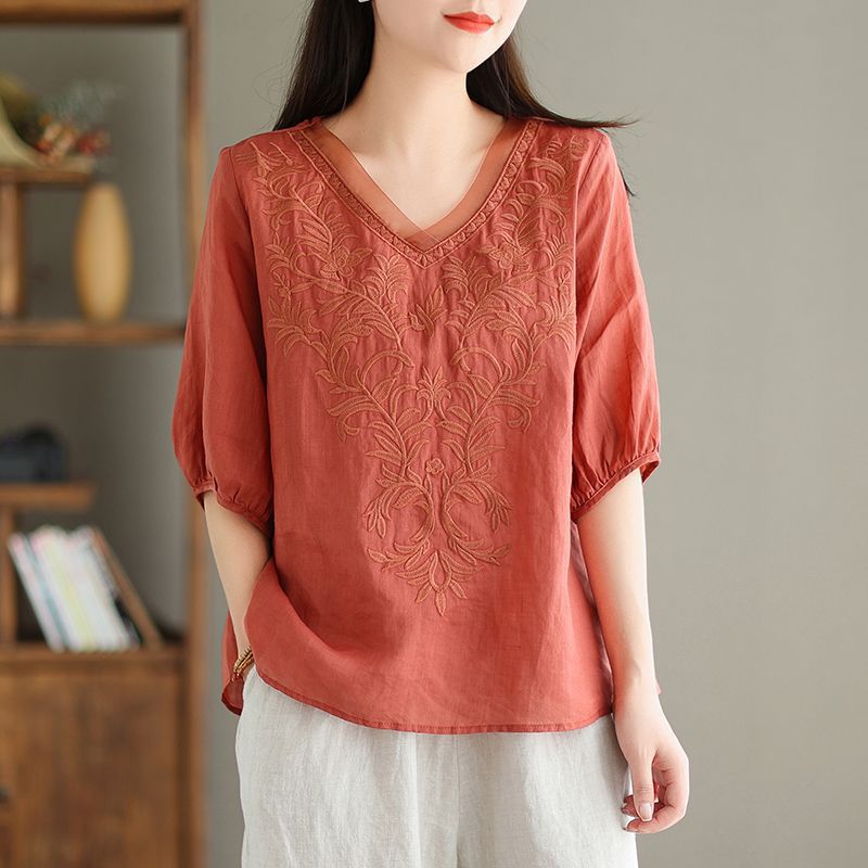 Embroidered Casual Versatile Lightweight High-end Cotton-linen Shirt – Premium 0 | RICALOUX