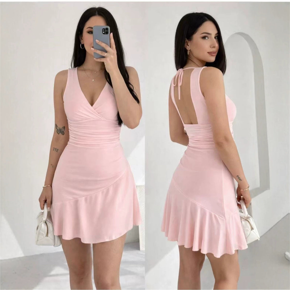 Womens V-neck Slim-fit Elegant Dress – Premium 0 | RICALOUX