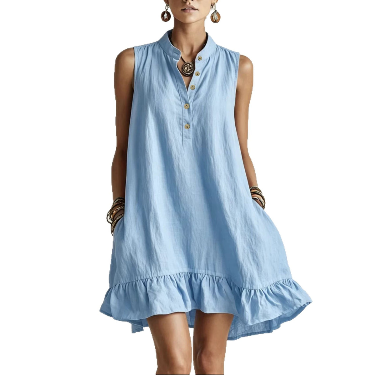 Cotton-linen Loose-fit Fashionable Casual Womens Dress by Ricaloux