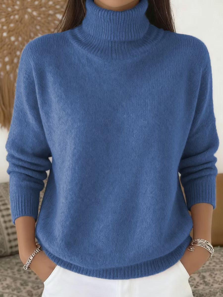 Womens Loose-fitting Solid-color Turtleneck Pullover Knit Sweater by Ricaloux