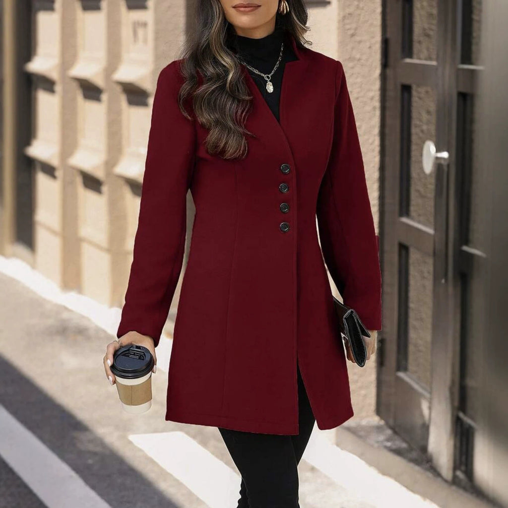 Elegant Wool Stand-collar Trench Coat Mid-length Style For Women by Ricaloux