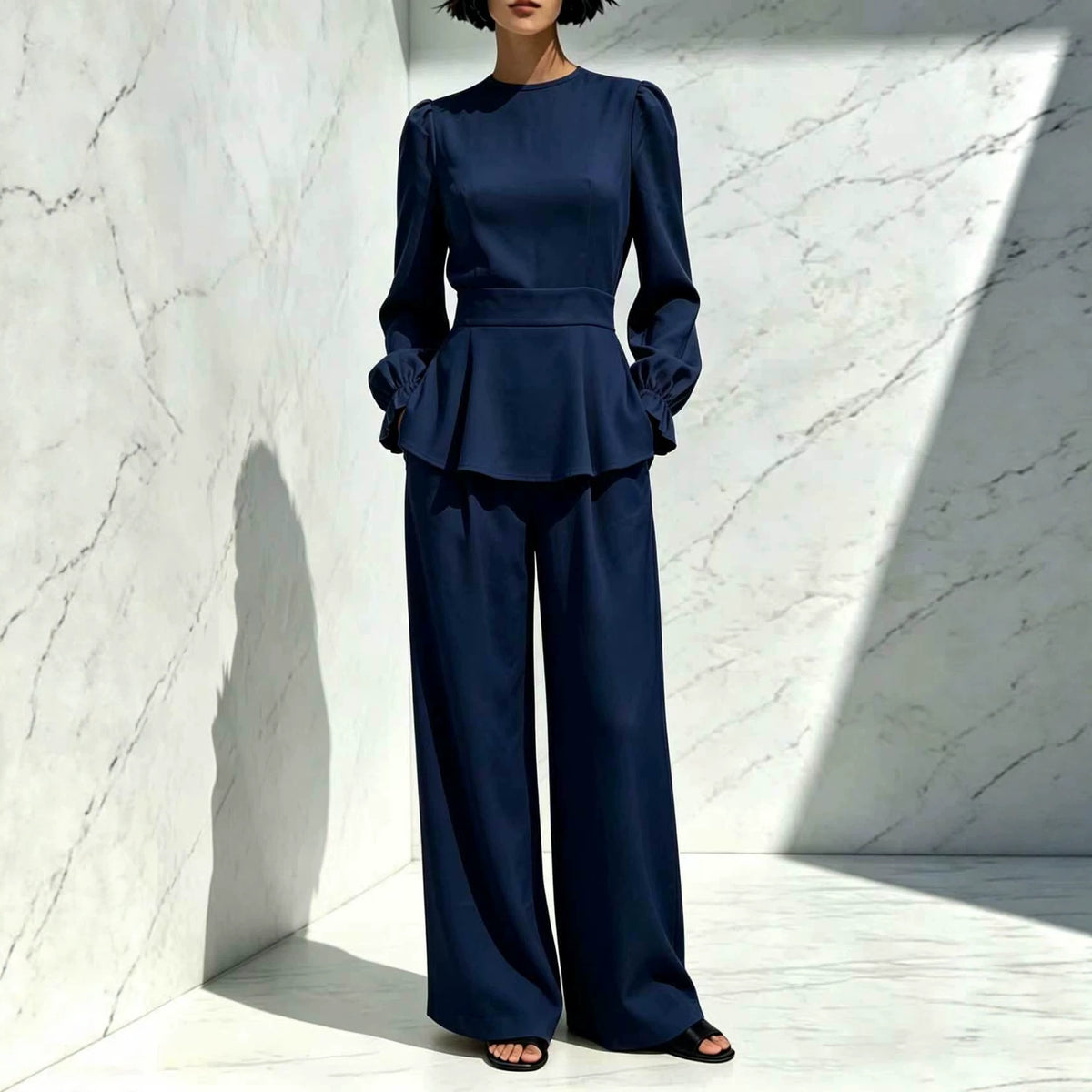 Fitted Waist Long-sleeve Pants Set by Ricaloux