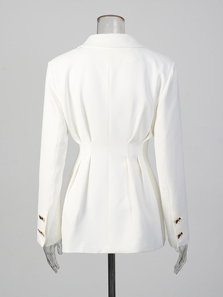 Solid-color Long-sleeve Fitted Blazer & High-waisted Straight-leg Trousers Set by Ricaloux