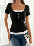 Fashionable Short-sleeve T-shirt Womens Lace Top Style by Ricaloux