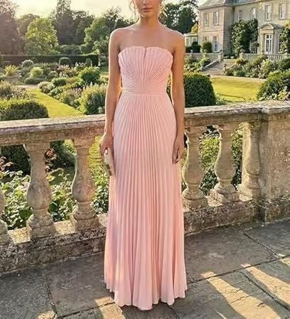 New European And American style Strapless Pleated Figure-flattering Dress by Ricaloux