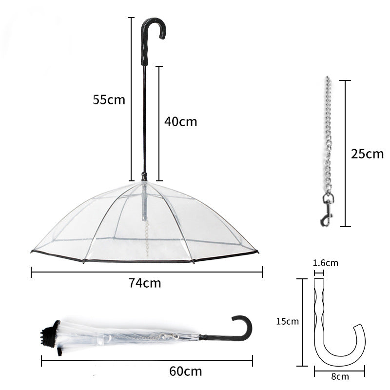 Dog's Transparent Umbrella With Traction Chain Removable Umbrella Pet Products by Ricaloux