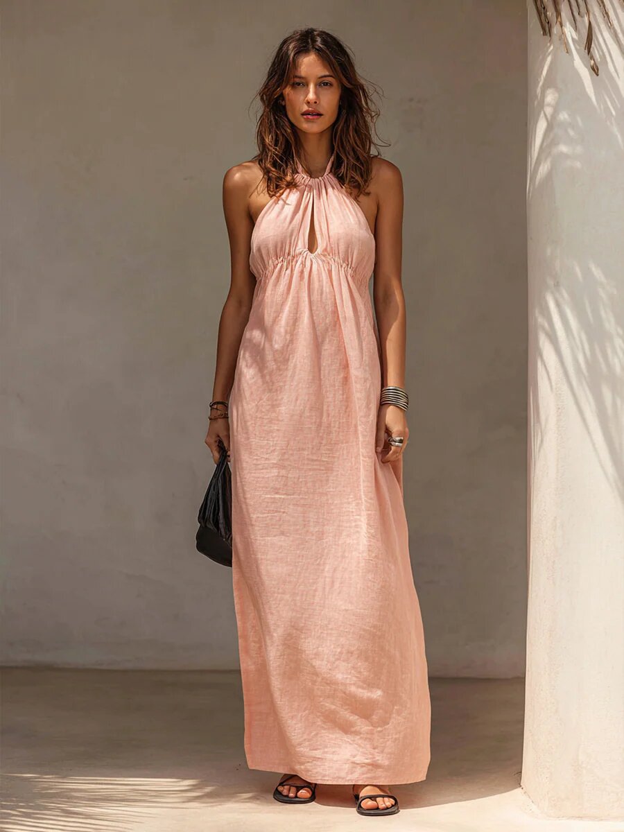Womens Solid-color Long Halter-neck Dress – Premium 0 | RICALOUX