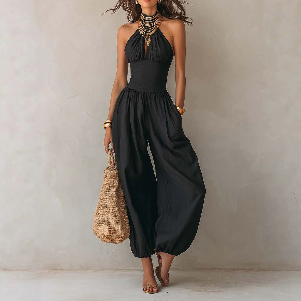 Bohemian-style Backless Hollow-out Lantern-leg Jumpsuit by Ricaloux