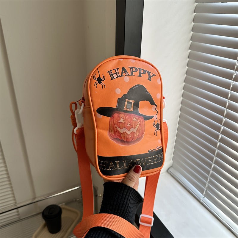 Halloween Graffiti Phone Bag Girls Funny Cartoon Pumpkin Ghost Bat Print Crossbody Bag For Women Mini Personality Creative Shoulder Bags - RICALOUX
