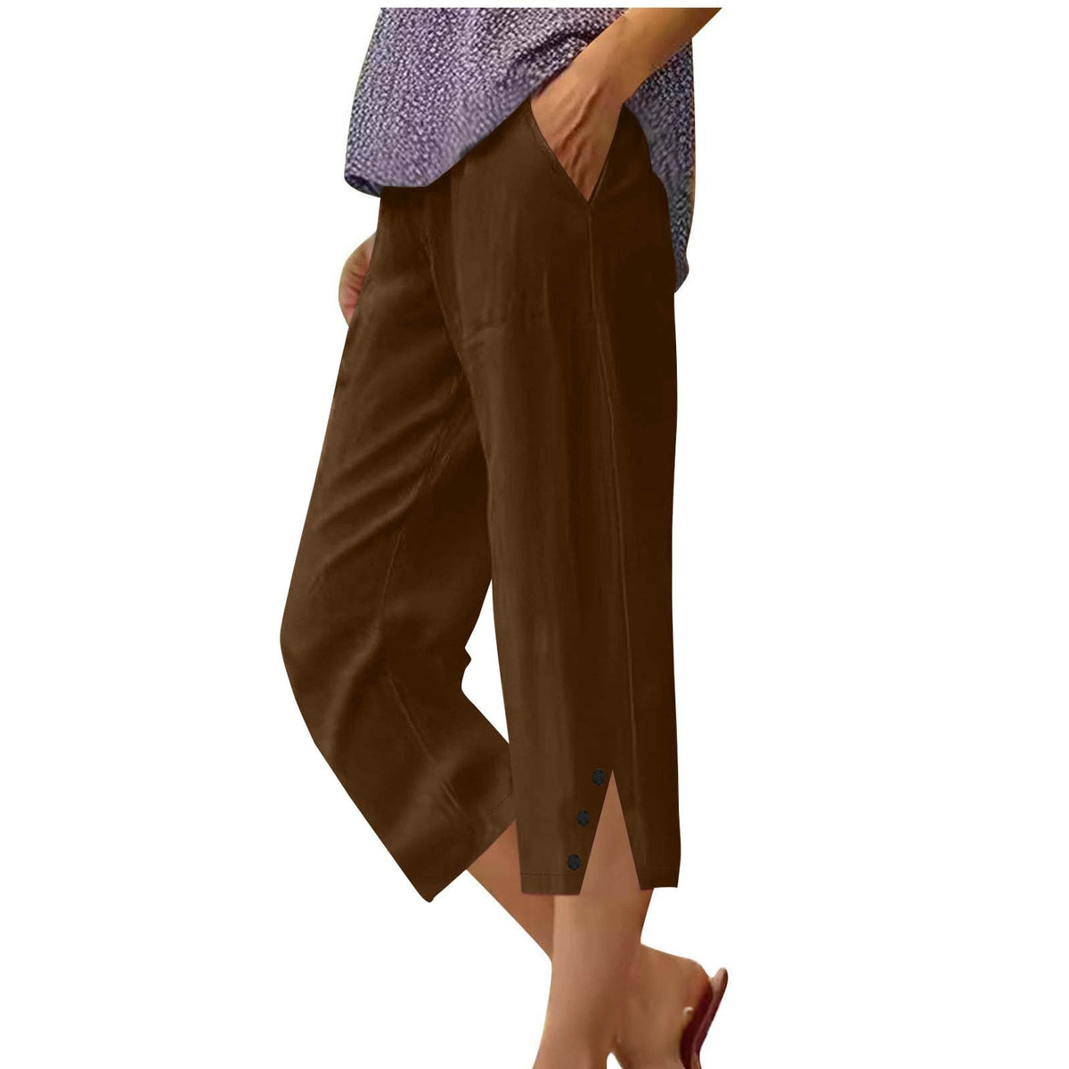 Womens Solid-color Casual Loose-fit Pants With Pockets by Ricaloux