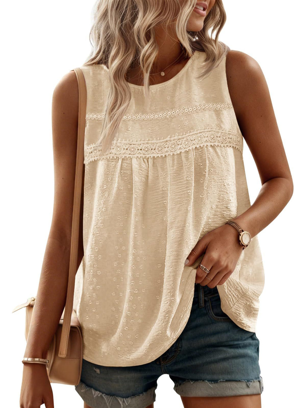 Womens Casual Loose-fit Sleeveless Crew-neck Tank Top by Ricaloux