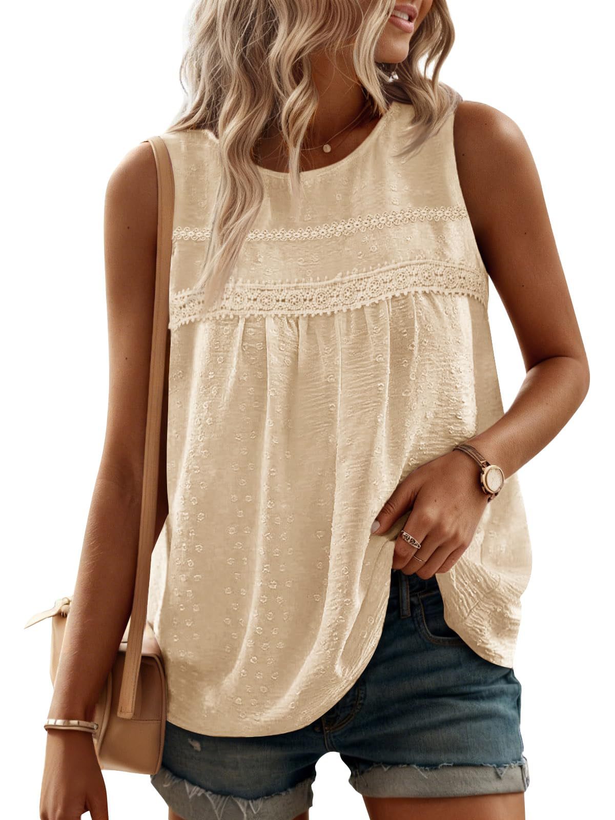Womens Casual Loose-fit Sleeveless Crew-neck Tank Top by Ricaloux