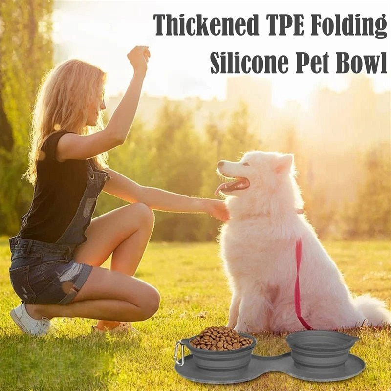Rubber Foldable Double Bowl Pet Feeding Bowl Pets Supplies Dog Cat Bowls - RICALOUX