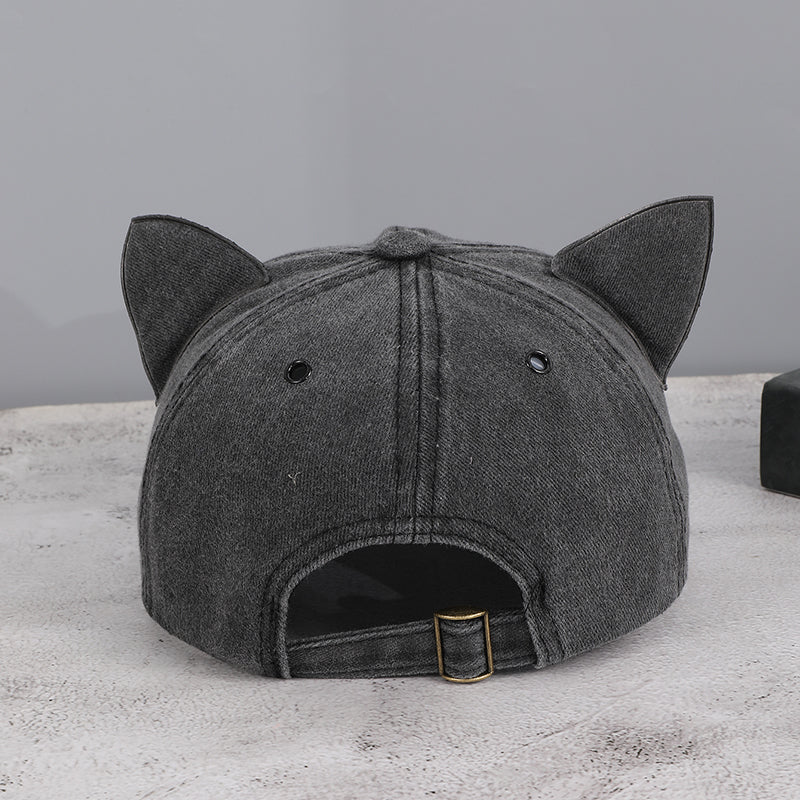 Washed And Distressed Three-dimensional Cat-ear Cat Whiskers Hole Baseball Cap, Sweet And Cool Street Style Daily Sun Protection – Premium 4 | RICALOUX
