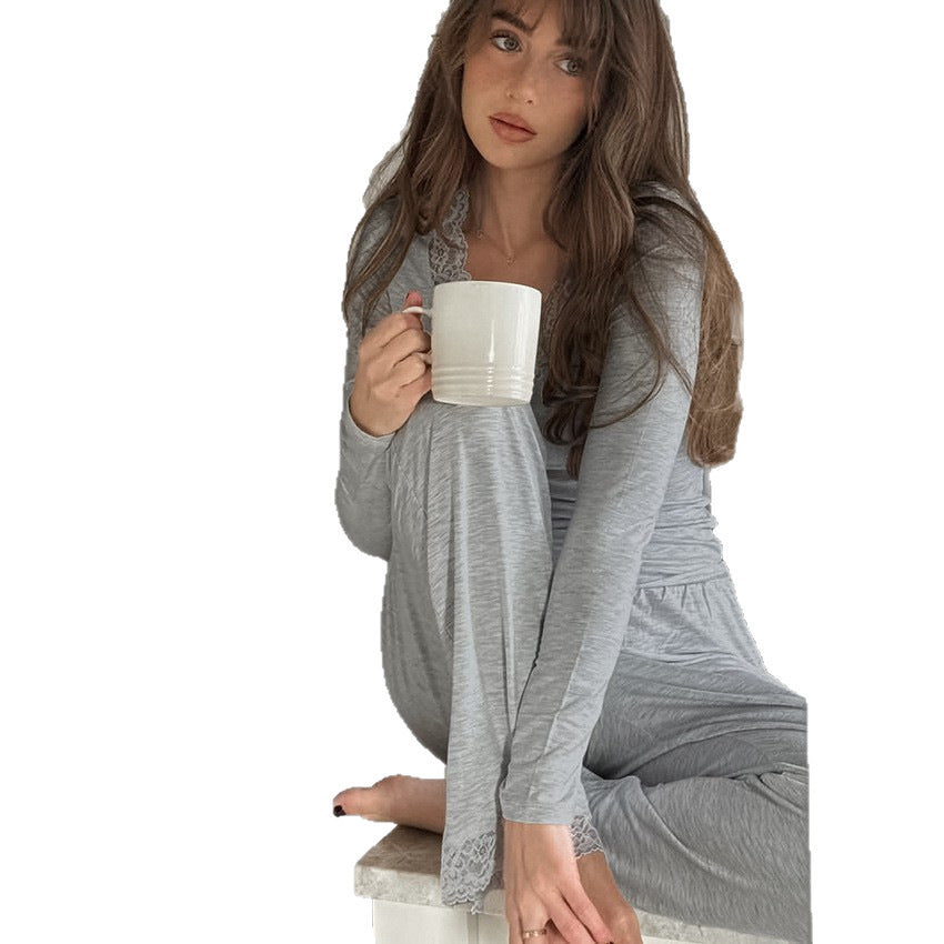 Knitted Lace V-Neck Top And Pants Set – Premium 0 | RICALOUX