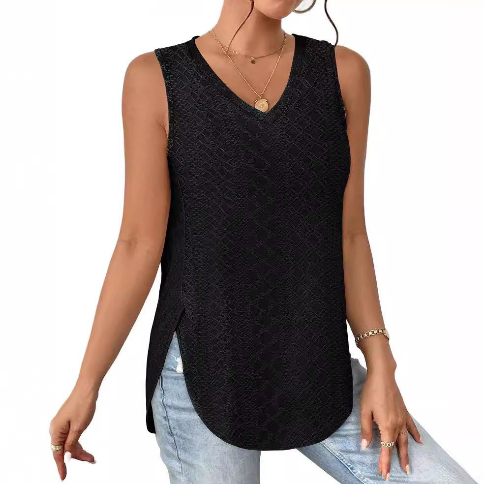V-neck Vest Hole Hollow-out Sleeveless Top by Ricaloux