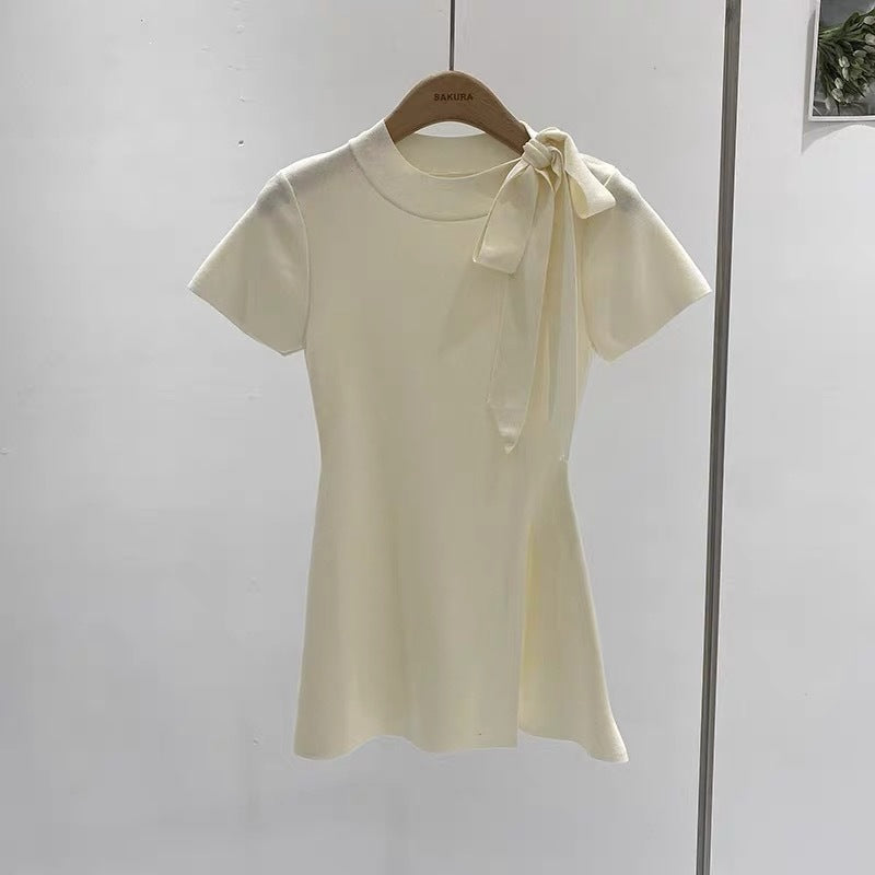 Bow-tie Lace-up Round-neck Short-sleeve Lightweight Dress – Premium 0 | RICALOUX