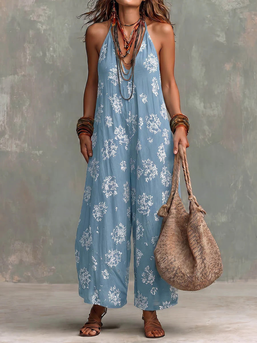 V-neck Sleeveless Printed Womens Jumpsuit by Ricaloux