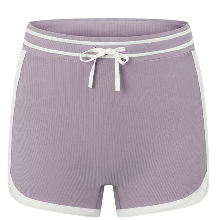 Color-block Nude-effect High-waisted Yoga Shorts For Women by Ricaloux