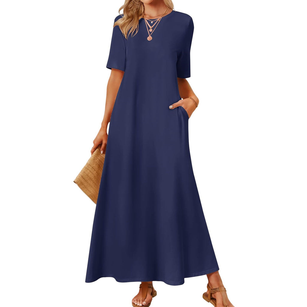 Women's Fashion Round Neck Short Sleeves Dress – Premium 0 | RICALOUX