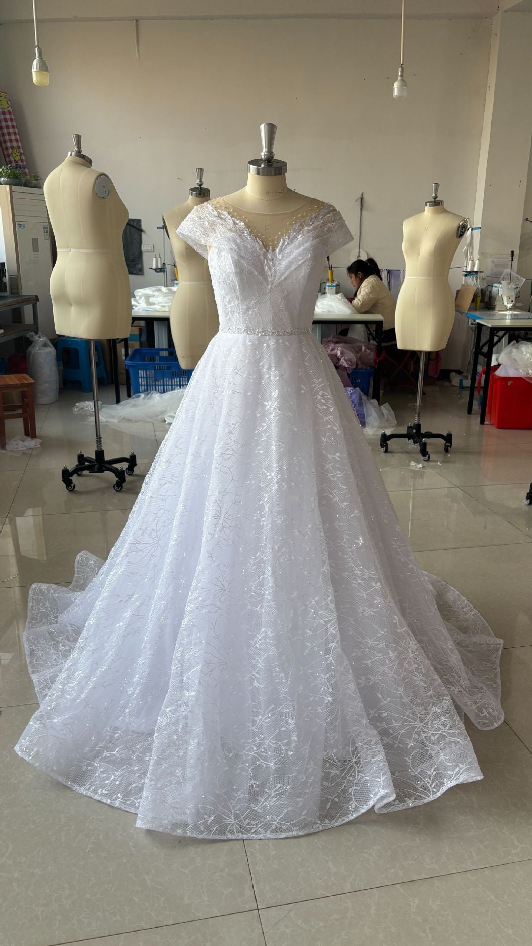 Off-shoulder Light Wedding Dress Bridal Main Yarn Lace Wedding Veil Small Trailing - RICALOUX