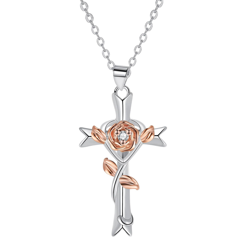Cross Rose Jewelry Gift Necklace For Women by Ricaloux