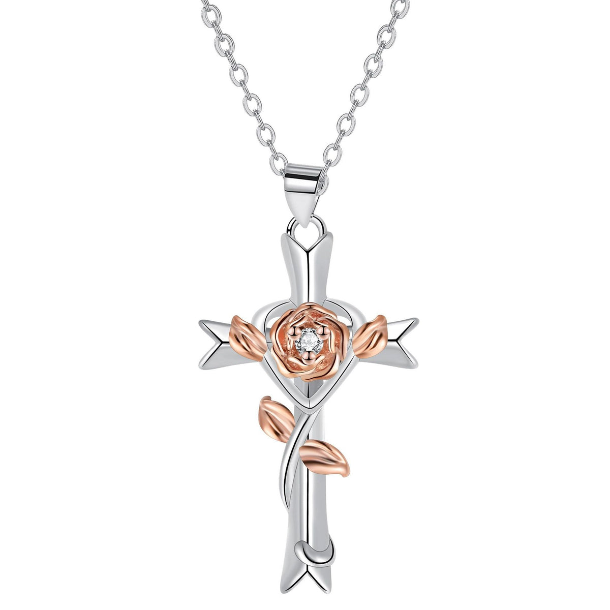 Cross Rose Jewelry Gift Necklace For Women by Ricaloux