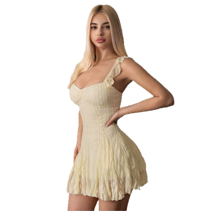 Apricot Lace Patchwork Summer A-Line Dress – Premium 0 | RICALOUX