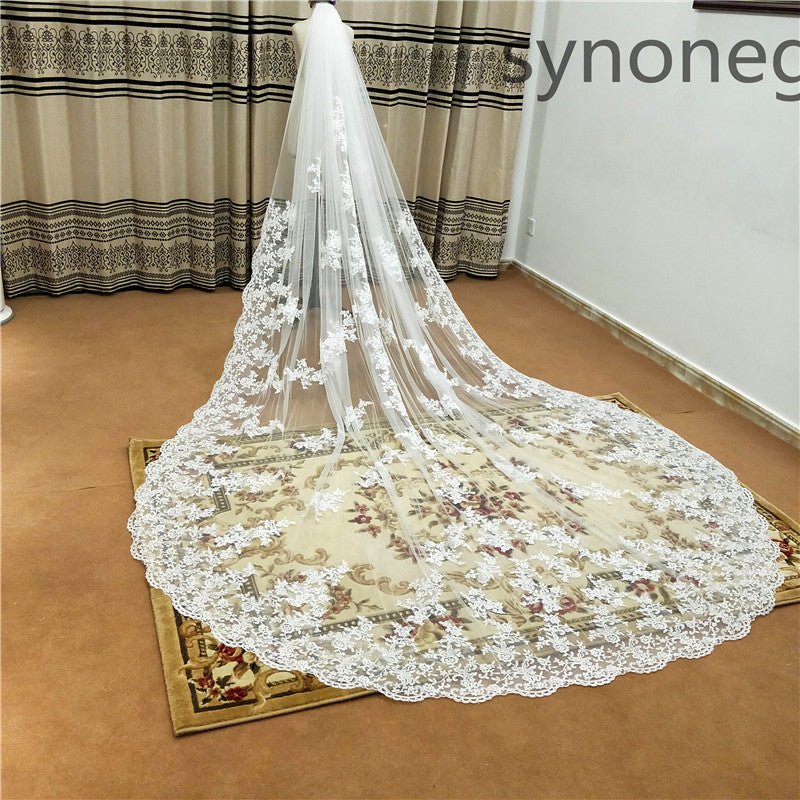 New Pattern Cathedral Length Bridal Lace Veil - RICALOUX