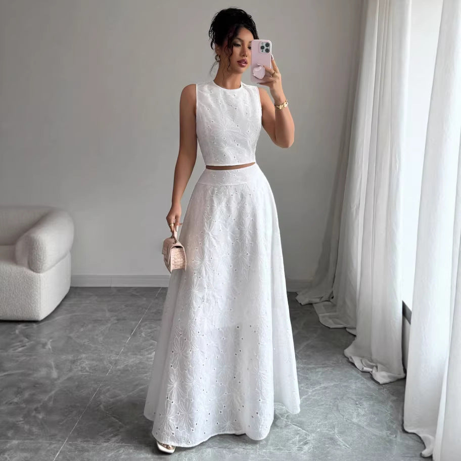 Sleeveless Top High-waisted A-line Elegant Long Skirt – Premium 0 | RICALOUX