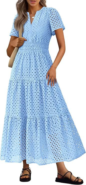 Womens Short-Sleeve V-Neck Hollow-Out Dress by Ricaloux