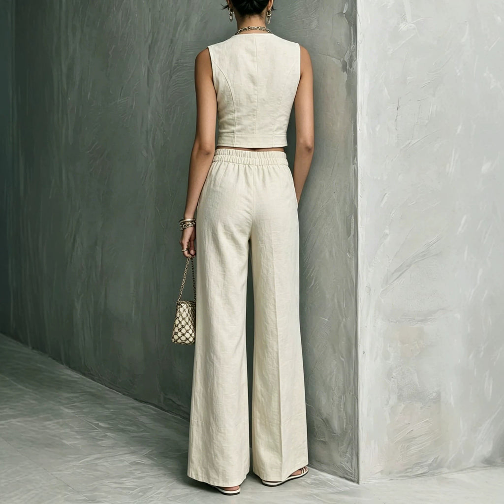 Sleeveless Top And Straight-leg Casual Pants Set by Ricaloux